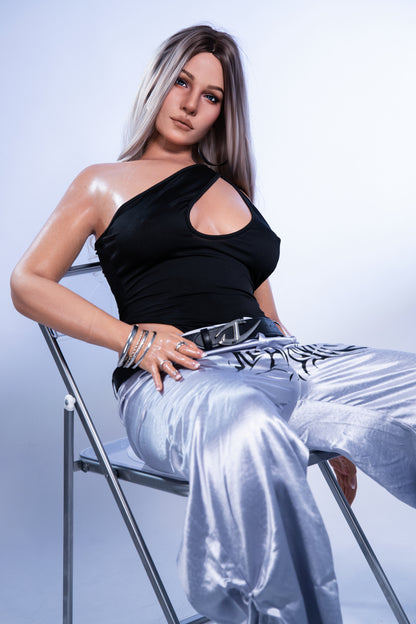 IDO Doll 165cm Silicone Realistic Doll – Silver-Haired Urban Chic in Black One-Shoulder Outfit